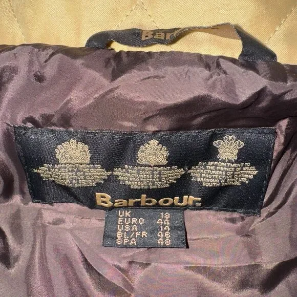 Barbour Mustard Yellow Shaped Microfibre Quilt Short Jacket Women Size XL/ 14 - Picture 10 of 12